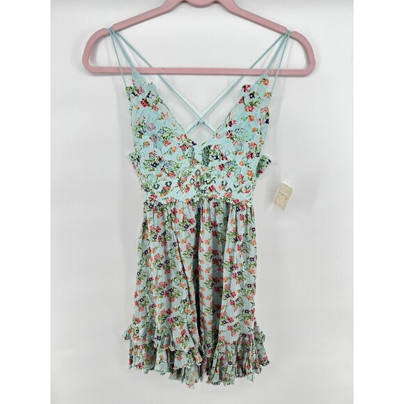 NWT Free People Intimately One Adella Printed Slip Mini Dress Sky Blue XS - Picture 1 of 3